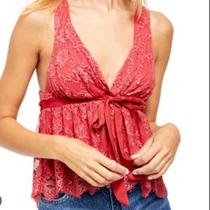 Free People Top Rust Burnt Orange Chante Lace Halter Sleeveless Tank Sz XS NWT